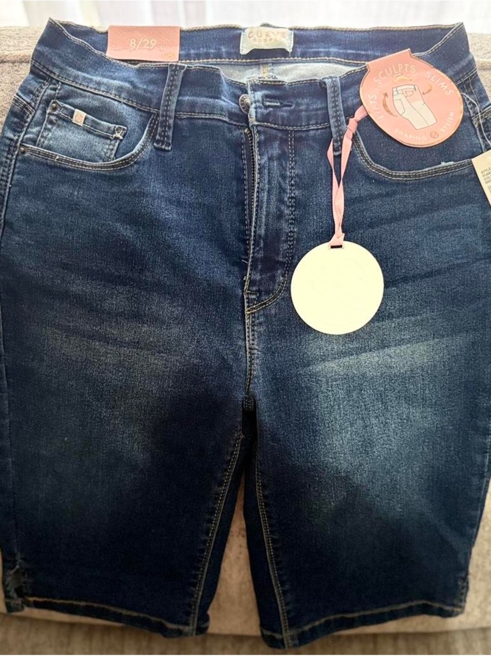 High-Rise Dark Blue Denim Shorts — Sculpting Fit